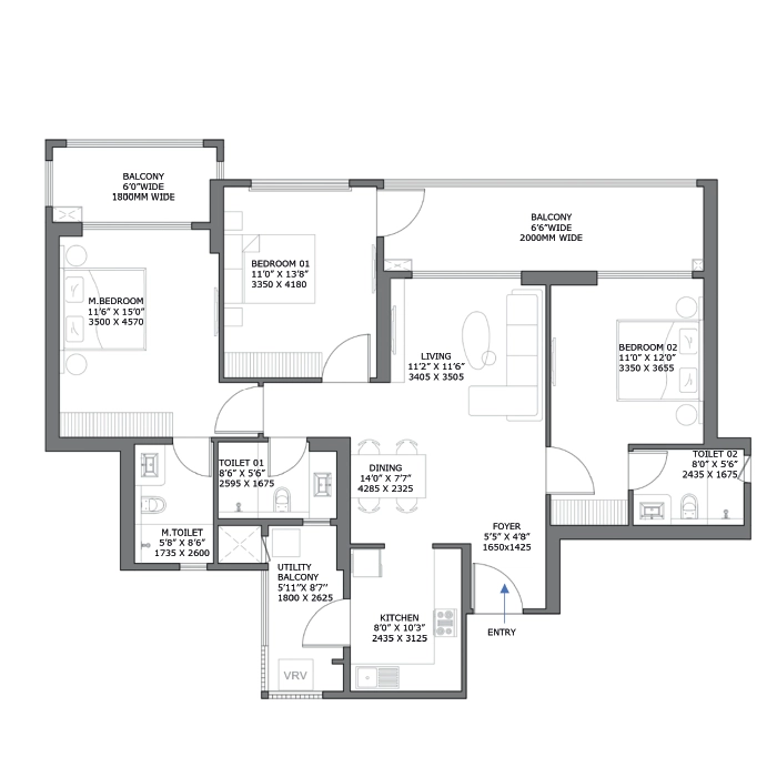Birla Navya Avik Gurgaon 3 BHK Floor Plan